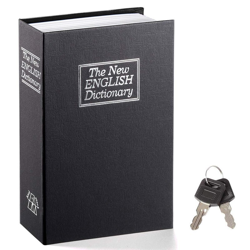 Jssmst صندوق أمان للكتب مع قفل مفتاح - صندوق أمان معدني كبير، أسود، SM-BS004BL - Image 1